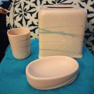 vintage pink and blue bathroom toiletry set